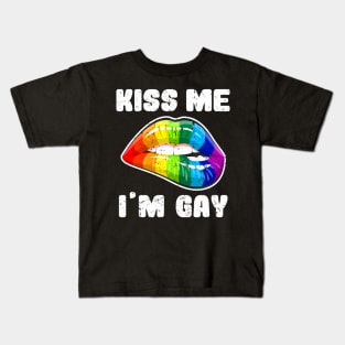 Kiss Me Im Gay Lgbtq Rainbow Lips Kids T-Shirt